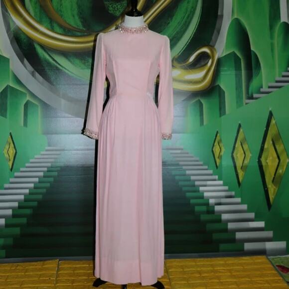 1960s Vintage Pink Velvet Gown with Embellished Details Small - Picture 9 of 12